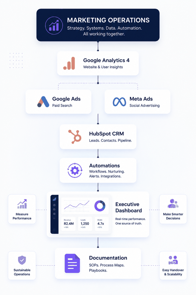 Marketing operations ecosystem: strategy, systems, data, and automation working together